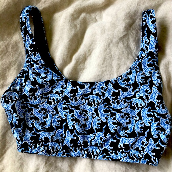 New Balance x J.Crew Workout Sports Bra Unlined Blue Leopards | Size M - Picture 1 of 6